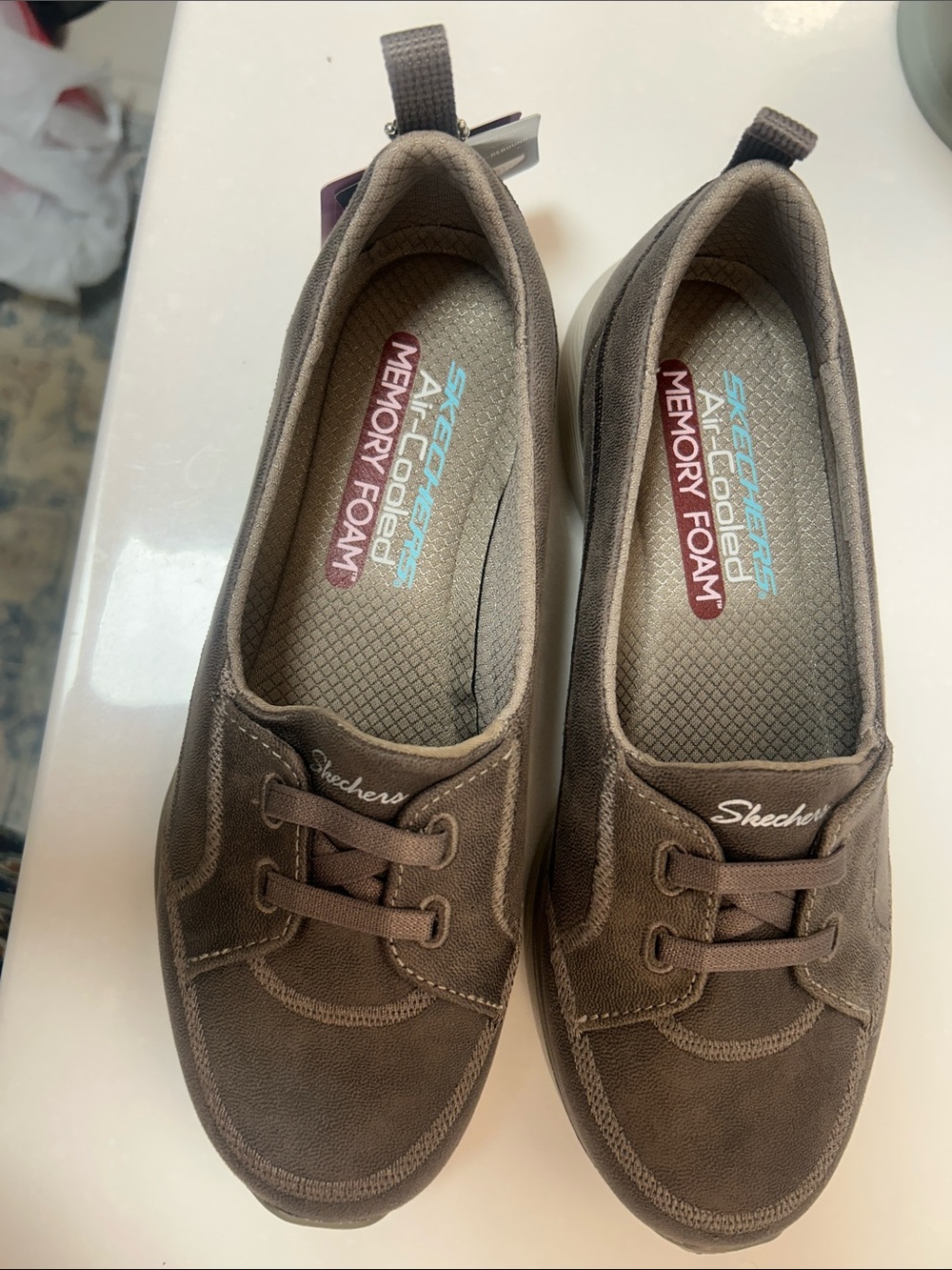 Skechers air cooled memory foam mocha brown slip on walking shoes NWT Size 6